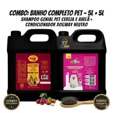 Kit Banho Pet Profissional Shampoo Cereja e Avelã 5L + Condicionador Neutro 5L (Cães e Gatos)