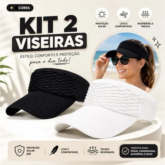 Kit 2 chapéu / boné / viseira Esportiva Feminina com Aba Longa Respirável Verão
