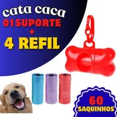 Porta Saquinho Cata Caca Pet + 4 Refis  Ideal para Passeios com Cachorros e Gatos