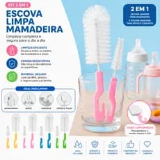 Kit Escova Limpa Mamadeira 2 Em 1  Escova Limpeza bico Garrafa  Copo Taça Lava Mamadeira