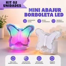 Kit 2 Mini Abajur Borboleta LED Tomada Bivolt Colorido Luz Noturna Infantil Decoração Quarto Bebê