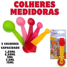 Kit Jogo Colheres Medidoras 5 Peças Medidas de Cozinha Coloridas  Conjunto Colher Medidora Plástico