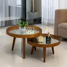 Mesa de Centro Espelhada Redonda Pé Palito Sala Estar