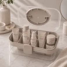 Maleta Organizadora de Maquiagem e Skincare com Divisórias Porta Cosméticos Transparente com Alça