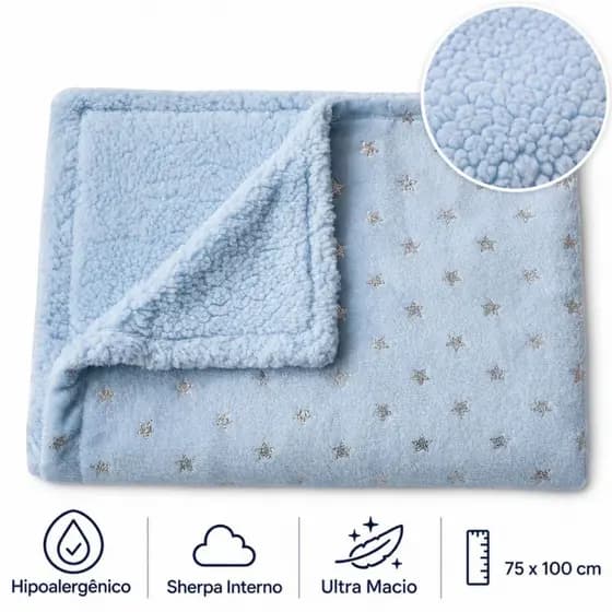 Manta Sherpa Flannel Estrelinhas 75X100cm Camesa