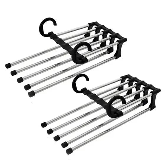 Kit com 2 Cabides 5 em 1 Retrátil Multifuncional Aço Calças Jeans