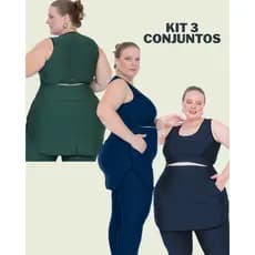 Kit 3 Conjuntos Fitness Conjunto Top e Calça Saia  Suplex Premium Alternativo Moda Evangelica