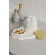 ​Kit Banheiro Penteadeira 3 Peças Pote Algodão/Cotonete Multiuso Bandeja Nuvem e Porta Objetos coração