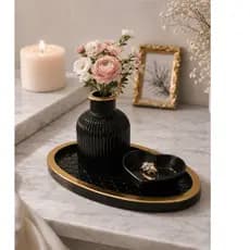 Kit 3 Peças Bandeja Oval + Vaso + Porta Joias Coração em Gesso Decoração Elegante