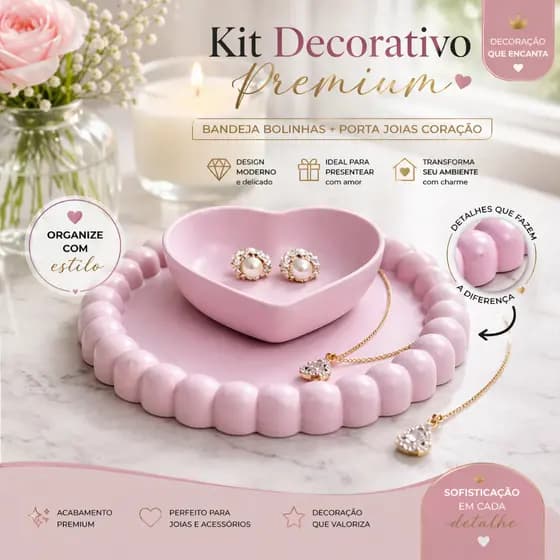 Bandeja Decorativa Bubble com Coração em Gesso | Porta Joias Elegante Lavanda
