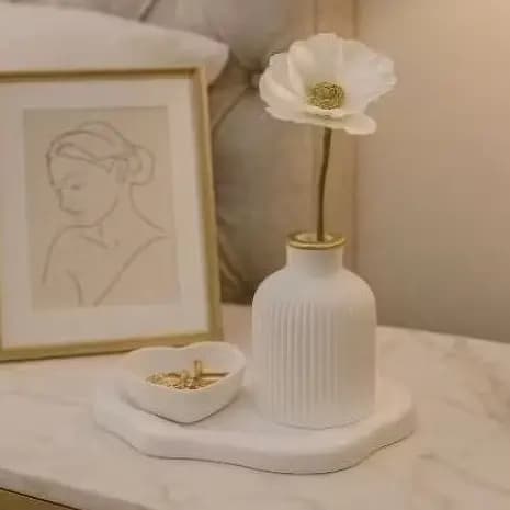 Kit 3 Peças Bandeja Nuvem Porta Joias Coração Vaso Decoração Luxo Banheiro e Penteadeira