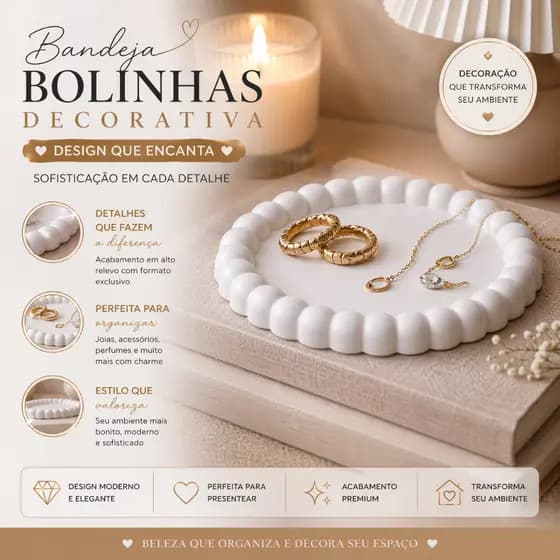 Bandeja Decorativa Bubble Branca Porta Joias e Objetos modelo Minimalista