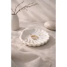Porta Joias Concha em Gesso com Folhas de Ouro | Decorativo para Banheiro e Penteadeira