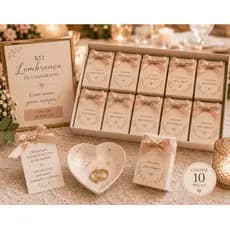 Kit 10 Lembrancinhas Casamento Coração em Gesso com Detalhes Dourados