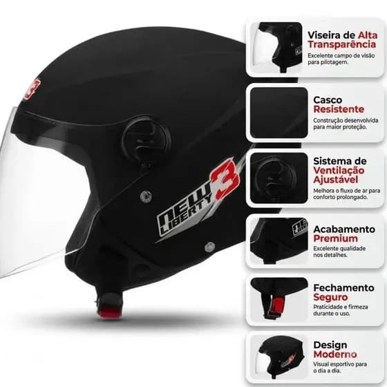 Capacete New Liberty 3 Pro Tork CAP-490PTF Preto Tamanho 60