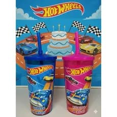 5 Lembrancinha Copo Personalizado 500ml Hot Wheels
