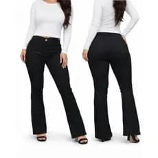 Calça Jeans Preta Feminina Flare Cintura Alta com Elastano – Do 36 ao 48