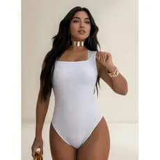 Body Feminino Decote Quadrado Alça Grossa Casual Elegante Preto Lisa Gg