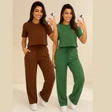 Kit 2 Conjuntos Moletinho Manga curta Inverno Verão Moda Feminina