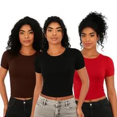 Kit 3 Baby Tee Feminina Blusa Slim Curta Blusa De Compressão