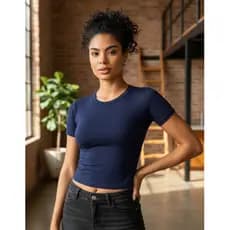 Blusas Baby Look Feminina Slim Fit Manga Curta Baby Te