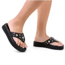 Sandália Chinelo Feminino Adulto Flat Com Spike Plataforma De Dedo Confortável Leve Para o Dia a Dia