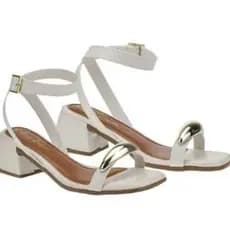 Sandália Feminina Salto Bloco Casual Clássica Com Brilho Bico Quadrado Moda Conforto Fivela