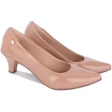 Sapato Scarpin Feminino Bico Fino Salto Fino Baixo Saia e Blusa Verniz Elegante Casual Social