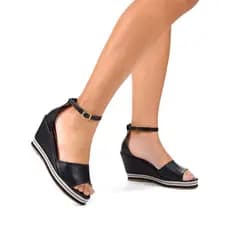Sandália Feminina Salto Alto Plataforma Anabela Bico Aberto Casual Confortável Elegante Moda Fivela