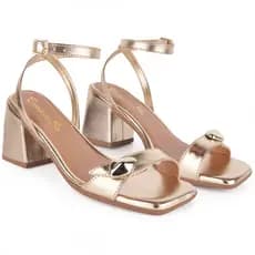 Sandália Feminina Salto Baixo Grosso Ouro Light Casual Detalhe Abs Moda Confortável Novidade Festa