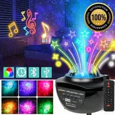 Luminária Projetor Abajur Luz quarto Estrela Caixinha de Som Bluetooth com Controle USB Showtech