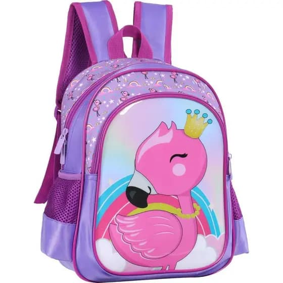 Mochila Infantil Escolar flamingo feminino memina Reforçada Costas Grande, Pequena Creche
