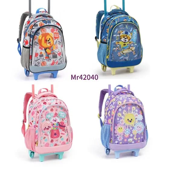 Mochila Carrinho Escolar com Rodas Up4you Azul Infantil Poliester