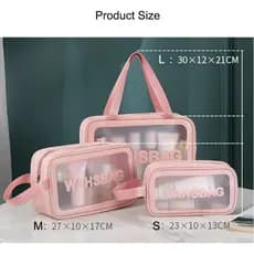 KIT 3 Necessaire Bolsa Portátil Transparente Para Viagem Cosméticos Produtos De Higiene Pessoal-Q3