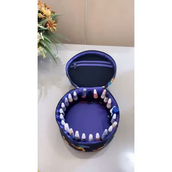 Necessaire Porta Esmaltes Organizador Redondo  – Estojo de Manicure Portátil
