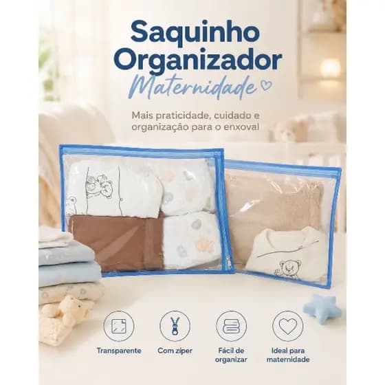 kit 4 Saquinho Organizador Maternidade Transparente Com Zíper 30x60