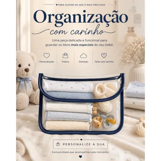 kit 4 saquinho Necessaire Infantil Transparente Organizador Bolsa Maternidade Bebê Porta Roupinhas Fraldas Acessórios