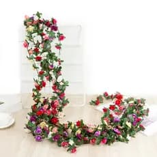 2,4m Flor De Rosa Artificial Vinha Pequena Peônia Bouquet De Cordas De Seda Planta Falsa Rattan Garland Pendurado Casamento Em Casa , Hotel , Decoração De Parede De Jardim