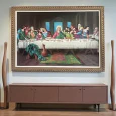 Quadro Gigante Santa Ceia 72x102 (60X90)  Moldura Dourada