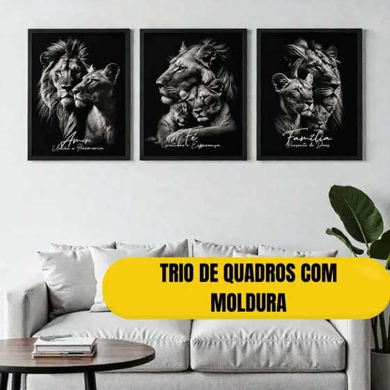 Quadro Decorativo com Moldura Trio Amor Fé e Família Moderno Decoração Sala e Escritório