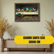 Quadro Decorativo Santa Ceia 30x40 cm com Vidro Frontal Decoração Religiosa