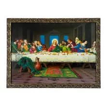 Quadro Santa Ceia Decorativo 30x40 cm com Vidro Frontal e Moldura de Madeira