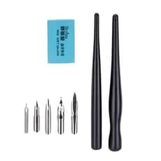 Kit com 2 Canetas Nanquim  + 5 Pontas Bico Pena Desenho Manga
