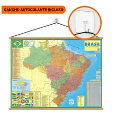 Mapa Brasil Banner ed. 2026 Laminado 120x90cm + Gancho Autocolante Pronto para pendurar