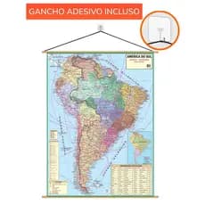 Mapa  América do Sul Banner + Gancho Autocolante Pronto Para Pendurar - Grande 120x90cm