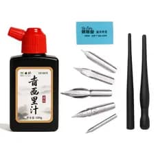 2 Caneta Nanquim 5 Pontas Bico Pena Manga Desenho + Tinta 100 ML