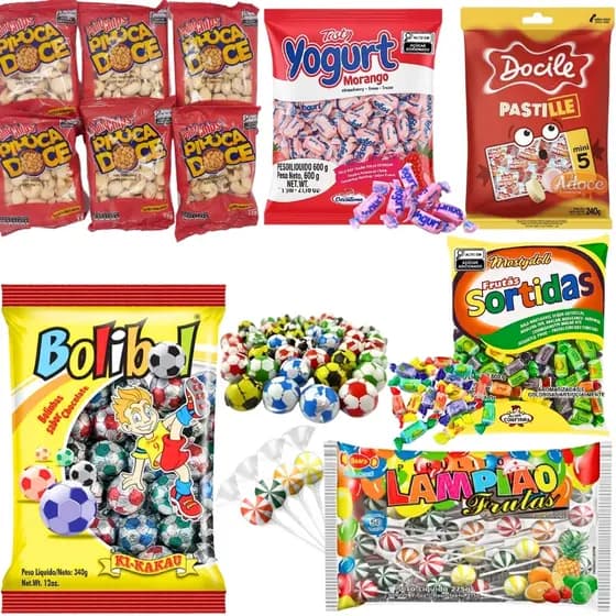 Kit Doces 90 Itens Sacolinha Guloseimas Festa Infantil Lembrancinha
