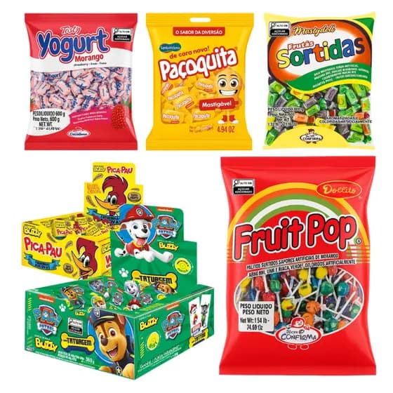 Kit Prenda Festa Decoração 180 Doces Guloseimas 30 Sacolinha