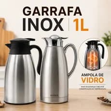 Garrafa Térmica 1 Litro Aço Inox com Ampola de Vidro Interna Premium para Café e Chá Decoração Mesa