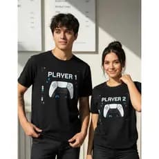 Camisetas Combinando Player 1 Player 2 Casal Gamer Kit 2 Camisetas